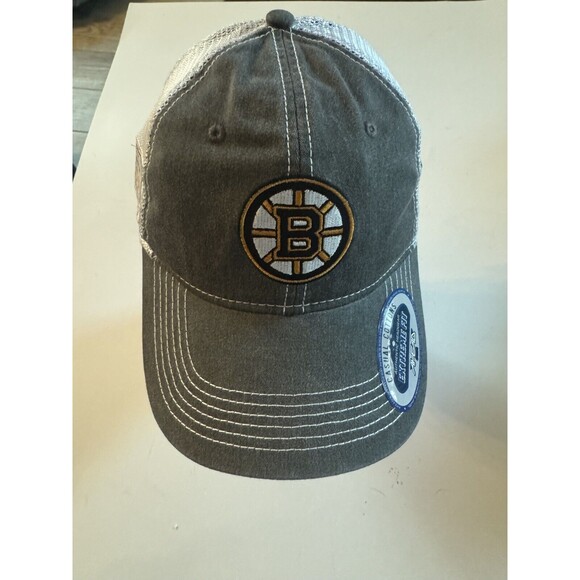 Boston Bruins Meshback Hat Baseball Cap Trucker Gray White NHL Hockey - Picture 3 of 6